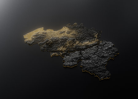 Belgium Map Golden Metallic Texture Map Gold Reserves And Gold Mining Concept 3D Illustrationの写真素材