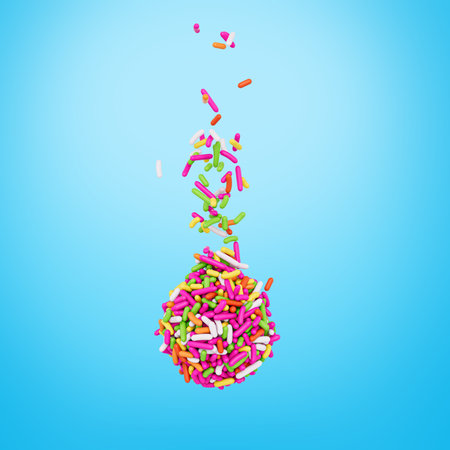Colorful Sprinkles Or Meises Falling From Top On Brigadeiro Brazilian Dessert Ball 3D Illustration