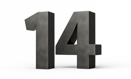 Number Fourteen 14 Digit Made Of Gray Smooth Cast Iron Isolated On White Background 3d Illustration