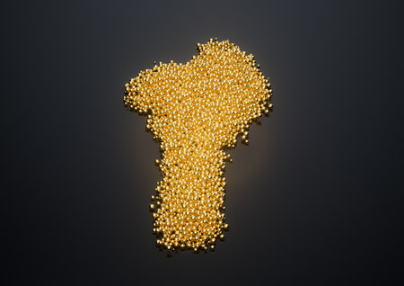 Benin Map Made Of High Quality Premium Golden Shiny Metallic Beads Or Balls 3D Illustrationの写真素材