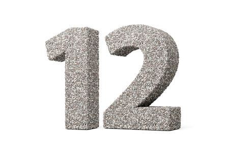 Number Twelve 12 Digit Made Of Rock Fragments Or Gravels On White Background 3d Illustration