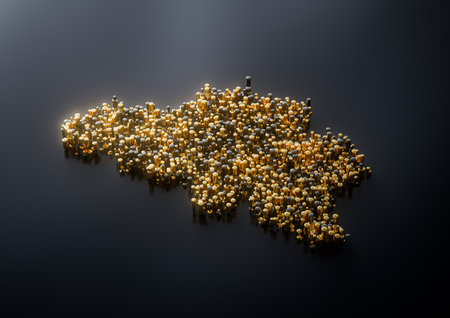 Belgium Map Made Of High Quality Premium Golden Metallic Copper Brass Pillars 3D Illustrationの写真素材