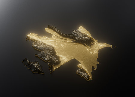 Azerbaijan Map Golden Metallic Texture Map Gold Reserves And Gold Mining Concept 3D Illustrationの写真素材