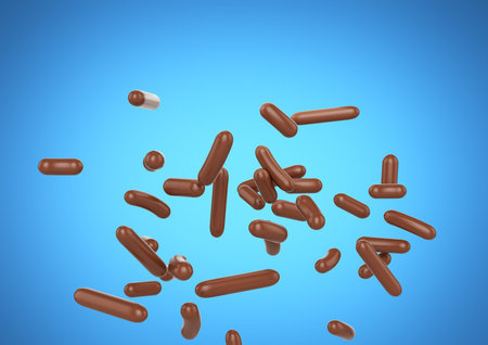 Chocolate Sprinkles For Cakes, Ice Cream And Desserts Falling On Blue Background 3D Illustrationの写真素材