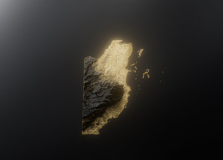 Belize Map Golden Metallic Texture Map Gold Reserves And Gold Mining Concept 3D Illustrationの写真素材