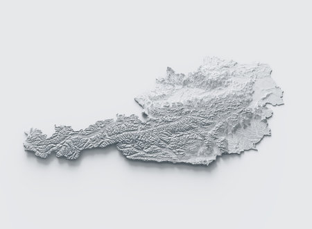 Austria Map Gray And White Shaded Relief Textured Map On White Background 3D Illustration