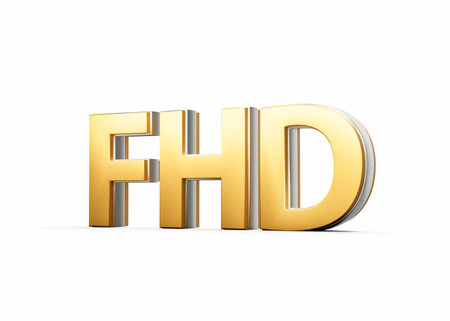 Golden FHD Text With A Sleek Metallic Gleam For Digital Media And Upscale Branding 3D Illustrationの写真素材