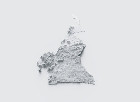 Cameroon Map Gray And White Shaded Relief Textured Map On White Background 3D Illustrationの写真素材
