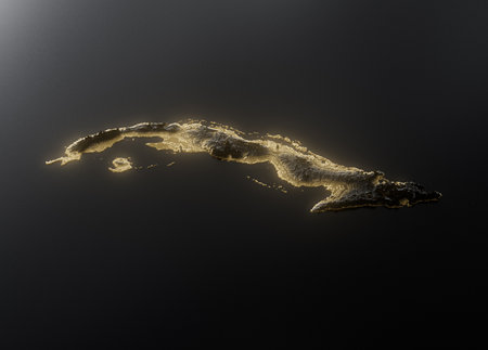 Cuba Map Golden Metallic Texture Map Gold Reserves And Gold Mining Concept 3D Illustrationの写真素材