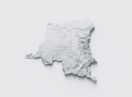 Congo Map Gray And White Shaded Relief Textured Map On White Background 3D Illustrationの写真素材