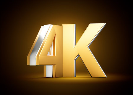 Golden 4K Text With Metallic Gleam Emphasizing Its Milestone Or Resolution Symbolism 3D Illustrationの写真素材