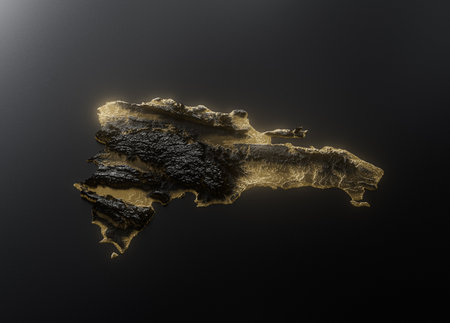 Dominican Republic Map Golden Metallic Texture Map Gold Reserves And Gold Mining 3D Illustrationの写真素材