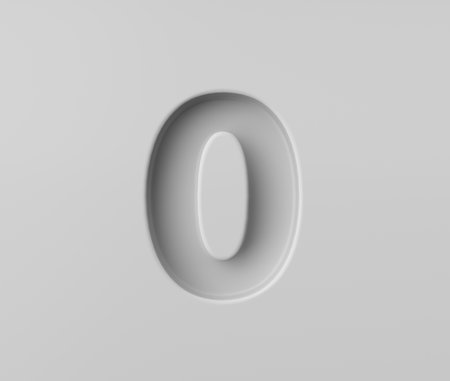 Sleek White Number 0 Zero With A Subtle Shadow Embossed Into Grey Background 3D Illustrationの写真素材