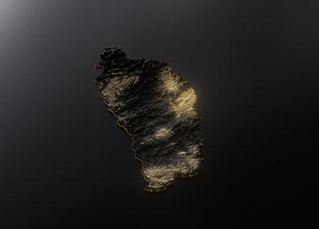Dominica Map Golden Metallic Texture Map Gold Reserves And Gold Mining Concept 3D Illustrationの写真素材
