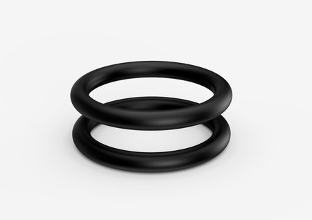 Two Black Shiny Circular Rubber O rings Crucial For Sealing Gaps In Industrial Use 3d Illustrationの写真素材