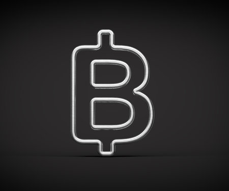 Thailand Baht Currency Symbol Made Of Silver Metal Gleam With Smooth Curves 3D Illustrationの写真素材