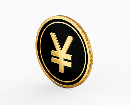 Shiny Golden And Black Rounded Japanese Yen Coin Isolated On White Background 3d Illustrationの写真素材