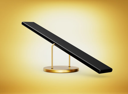Sleek Balance Scale With Black Beam On Golden Stand Leverage And Equilibrium Concept 3D Illustrationの写真素材