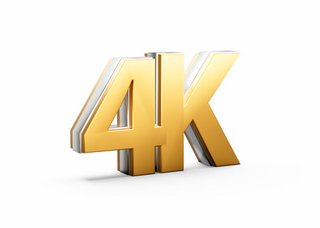 Golden 4K Text With Metallic Gleam Emphasizing Its Milestone Or Resolution Symbolism 3D Illustrationの写真素材