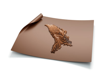 Map Of Moldova Old Style Brown On Unrolled Map Paper Sheet On White Background 3d Illustrationの写真素材