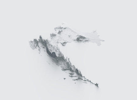 Croatia Map Gray And White Shaded Relief Textured Map On White Background 3D Illustrationの写真素材
