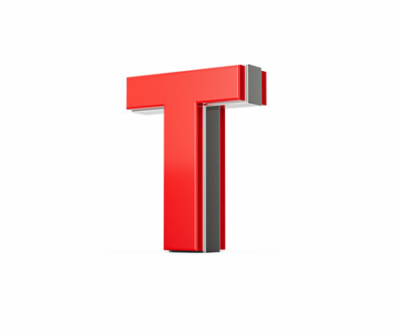 Vibrant Red Capital Letter T Gleams With Its Sleek Design Bold Font With Sharp Edges 3D Illustrationの写真素材
