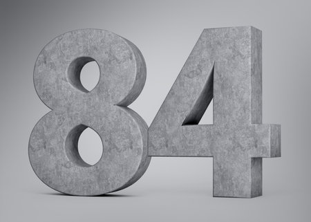 3d Concrete Number Eighty Four 84 Made Of Grey Concrete Stone Grey Background 3d Illustration