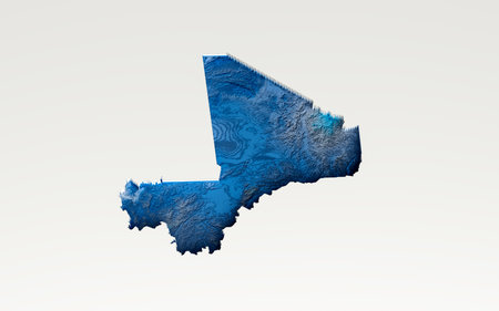 3d Deep Blue Water Mali Map Shaded Relief Texture Map On White Background 3d Illustrationの写真素材