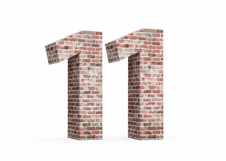 Number Eleven 11 Digit Made Of Old Grunge Texture Wall Of Bricks On White Background 3D Illustration