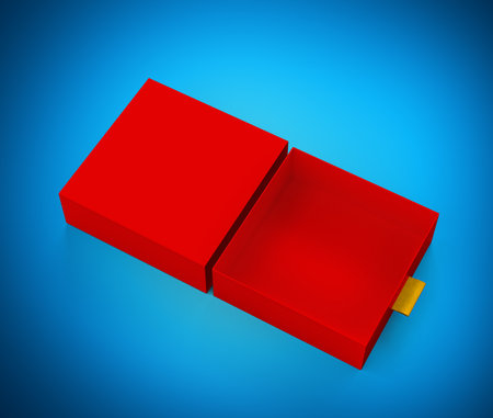Red Jewelry Box With An Open Golden Tab Drawer For Protecting Delicate Jewelry 3d Illustrationの写真素材