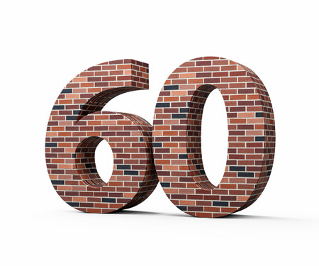 Bricks Wall Number Sixty 60 Digit Made Of Colored Wall Of Bricks 3D Illustration