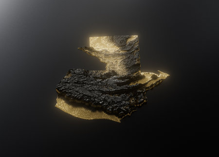 Guatemala Map Golden Metallic Texture Map Gold Reserves And Gold Mining Concept 3D Illustrationの写真素材