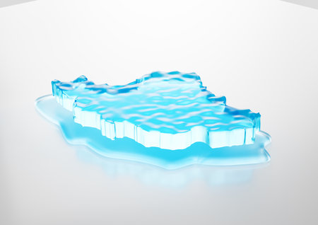 Water Ice Map Of Global Warming Melting Glacier In Deep Ocean Blue Water 3d Illustrationの写真素材
