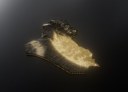 Iraq Map Golden Metallic Texture Map Gold Reserves And Gold Mining Concept 3D Illustrationの写真素材