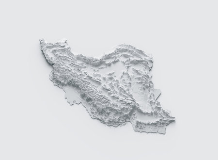 Iran Map Gray And White Shaded Relief Textured Map On White Background 3D Illustrationの写真素材