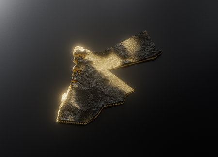 Jordan Map Golden Metallic Texture Map Gold Reserves And Gold Mining Concept 3D Illustrationの写真素材