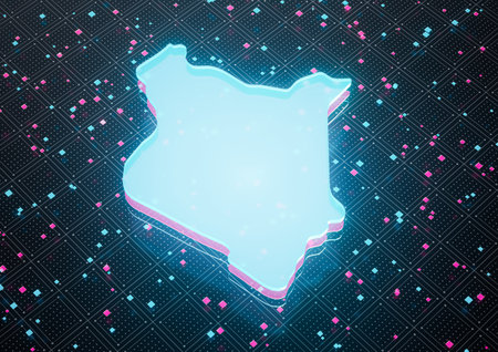 Illuminated Kenya Data Map Neon Blue Light On Seamless Pattern Background 3D Illustrationの写真素材