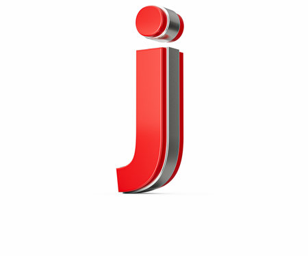 Vibrant Red Small Letter j Gleams With Its Sleek Metallic Design With Sharp Edges 3D Illustrationの写真素材