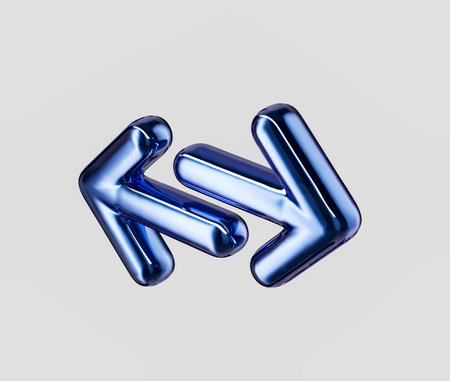 3D Sleek Metallic blue bidirectional arrow icon symbolizing exchange and transfer. 3d illustrationの写真素材