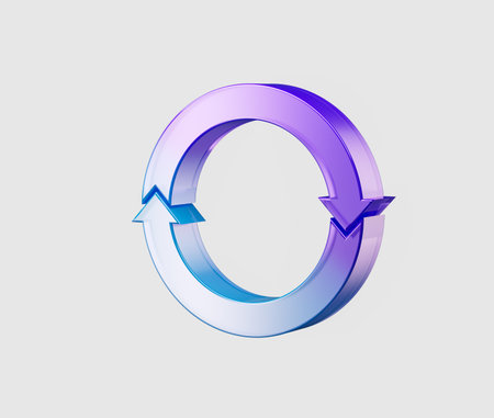 3d Circular Arrow in blue and purple, Symbolizes Recycling And Continuous Rotation. 3D Illustrationの写真素材
