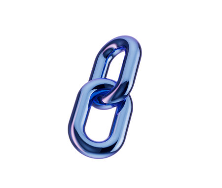 3D Metallic blue chain link with a glossy finish, symbolizing connection and unity. 3d illustration