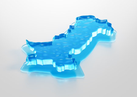 Water Ice Map Of Pakistan Global Warming Melting Glacier In Deep Ocean Blue Water 3d Illustrationの写真素材
