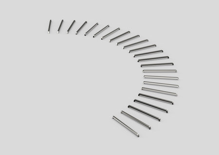 Curved arrangement of metal staple pins, showcasing precision and symmetry. 3D Illustrationの写真素材