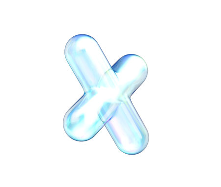 A sleek, iridescent 3D multiplication symbol with a soft, futuristic, and elegant look. 3d illustrationの写真素材