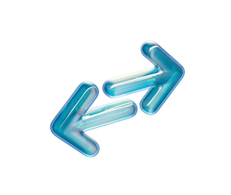 Transparent glass-like 3D bidirectional arrows symbolizing exchange and transfer. 3d illustrationの写真素材