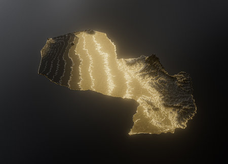 Paraguay Map Golden Metallic Texture Map Gold Reserves And Gold Mining Concept 3D Illustrationの写真素材