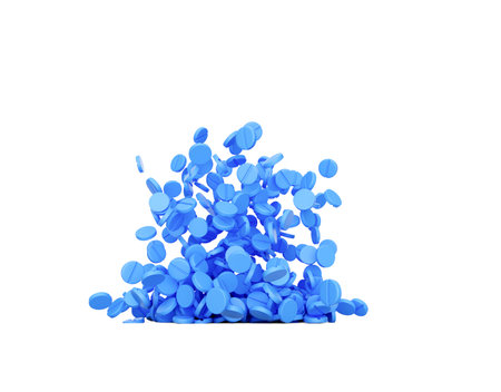 3d Blue Rounded Medical Pills Falling On White Background Healthcare Concept 3d Illustrationの写真素材