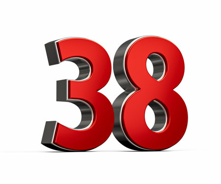 Bold Vibrant Red Number Thirty eight Number 38 With Sleek Metallic White Background 3D Illustrationの写真素材