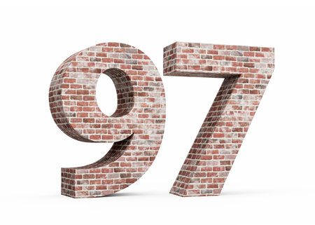 Number Ninety Seven 97 Digit Made Of Old Grunge Texture Wall Of Bricks 3D Illustrationの写真素材