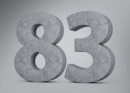 3d Concrete Number Eighty Three 83 Made Of Grey Concrete Stone Grey Background 3d Illustrationの写真素材